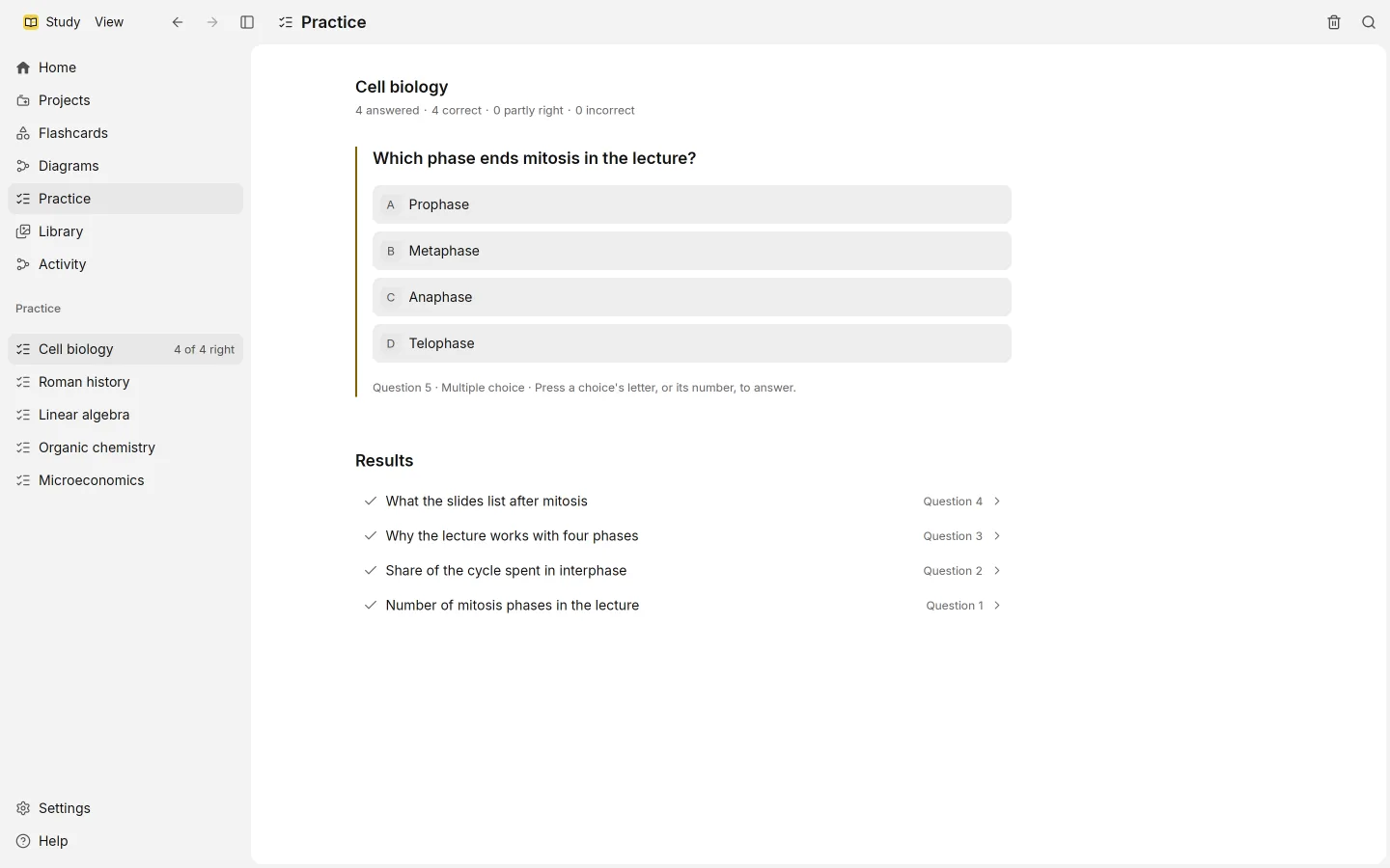 A multiple choice practice question with lettered options.